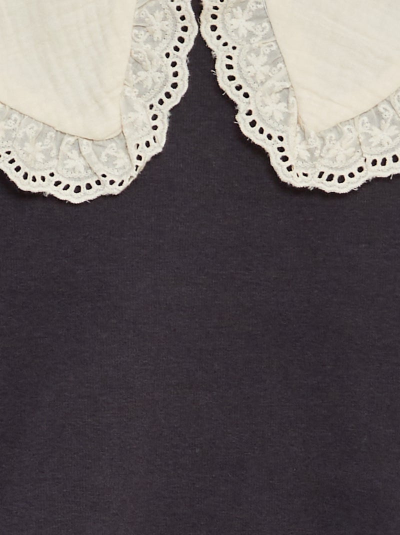 Sweat en molleton avec col en broderies anglaises Noir - Kiabi