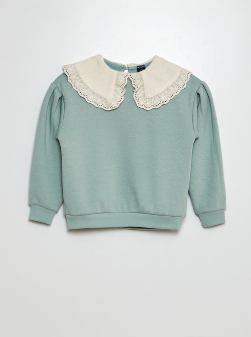 Sweat en molleton avec col en broderies anglaises - Kiabi