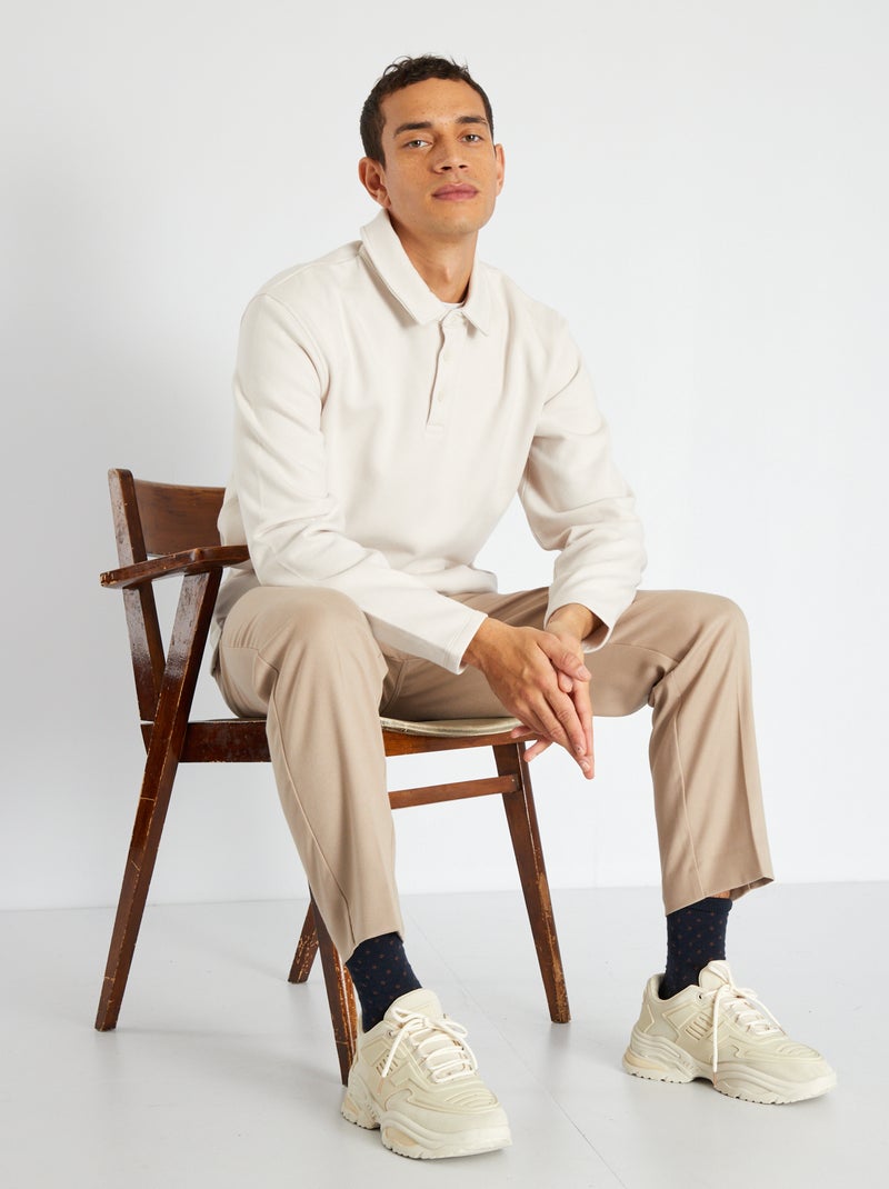 Sweat en molleton avec col polo blanc calcaire - Kiabi
