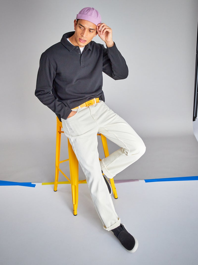 Sweat en molleton avec col polo noir - Kiabi