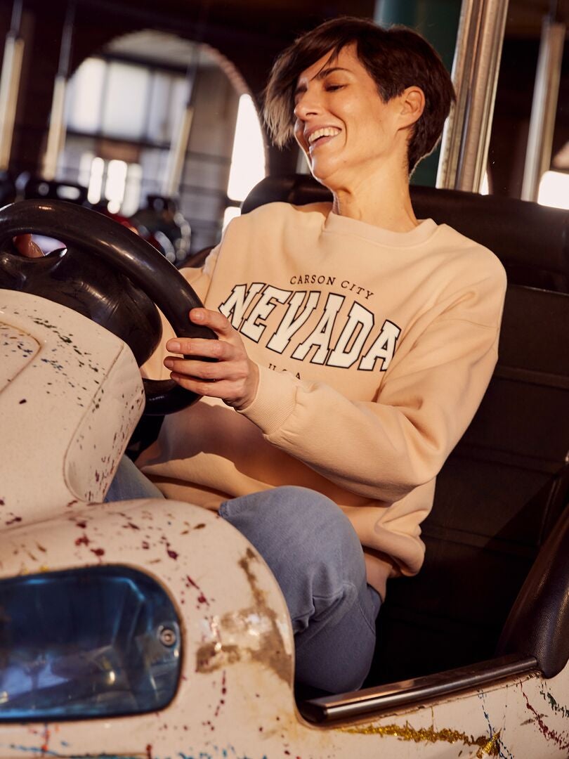Sweat en molleton avec imprimé Beige/blanc - Kiabi