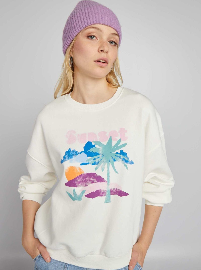 Sweat en molleton avec imprimé Blanc - Kiabi