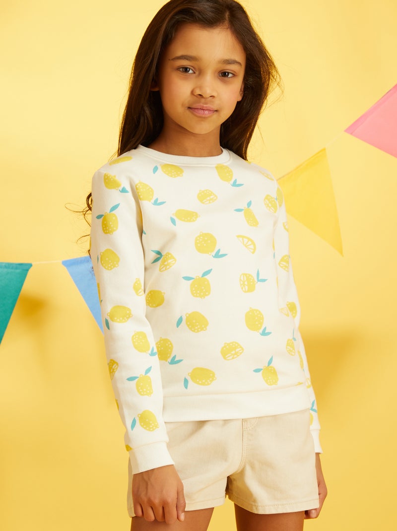 Sweat en molleton avec imprimé fantaisie Blanc - Kiabi