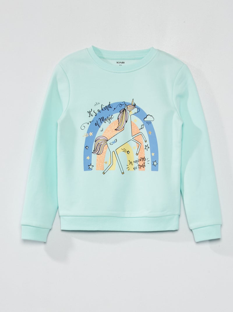 Sweat en molleton avec imprimé fantaisie BLEU - Kiabi