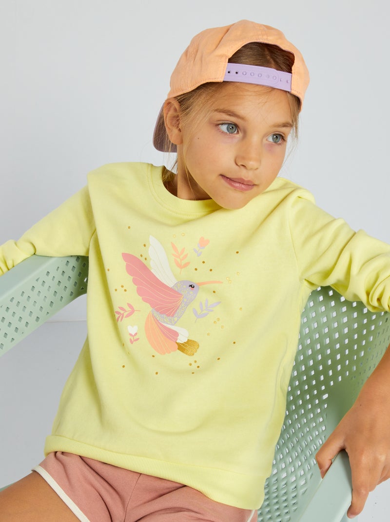 Sweat en molleton avec imprimé fantaisie Jaune - Kiabi