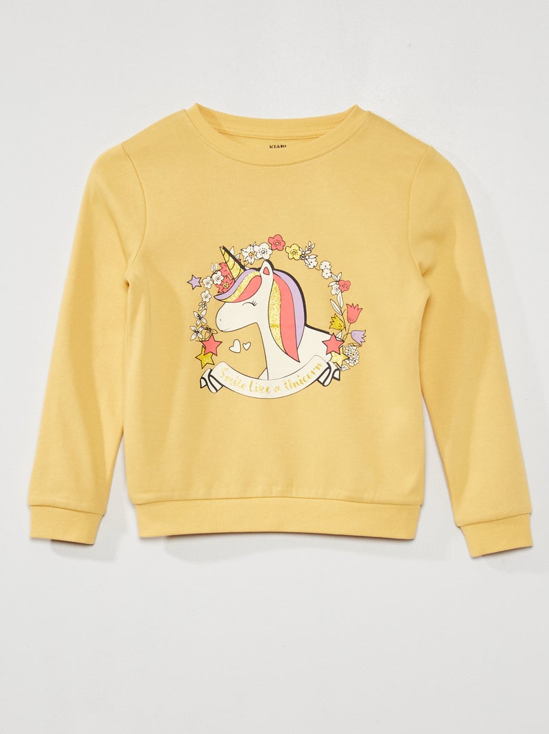 Sweat en molleton avec imprimé fantaisie Jaune - Kiabi