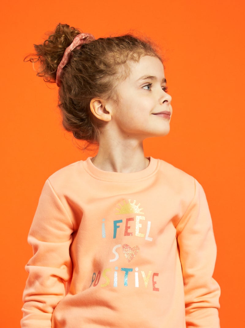 Sweat en molleton avec imprimé fantaisie Orange - Kiabi