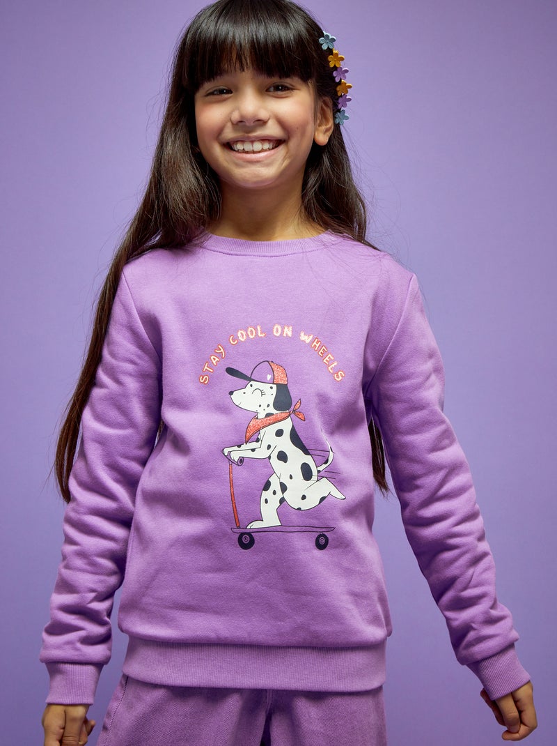 Sweat en molleton avec imprimé fantaisie Violet - Kiabi