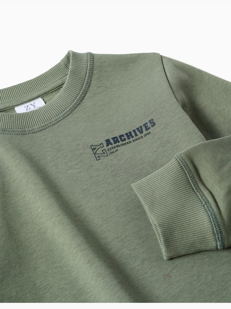 Sweat en molleton avec imprimé ZY en relief Vert foncé - Kiabi