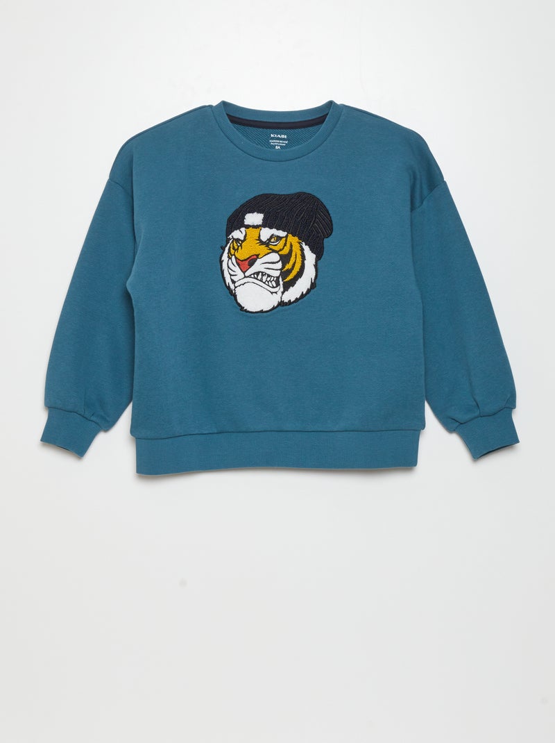 Sweat en molleton avec maille bouclette Bleu - Kiabi