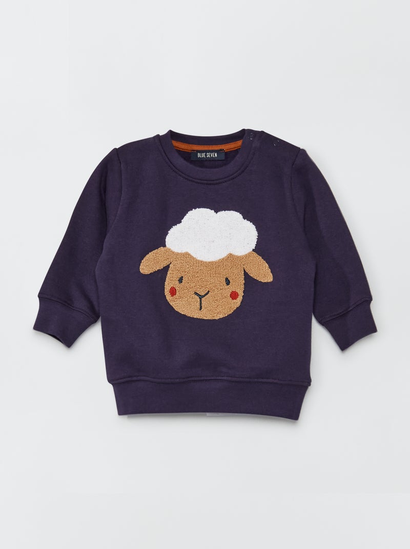 Sweat en molleton avec maille bouclette bleu marine - Kiabi