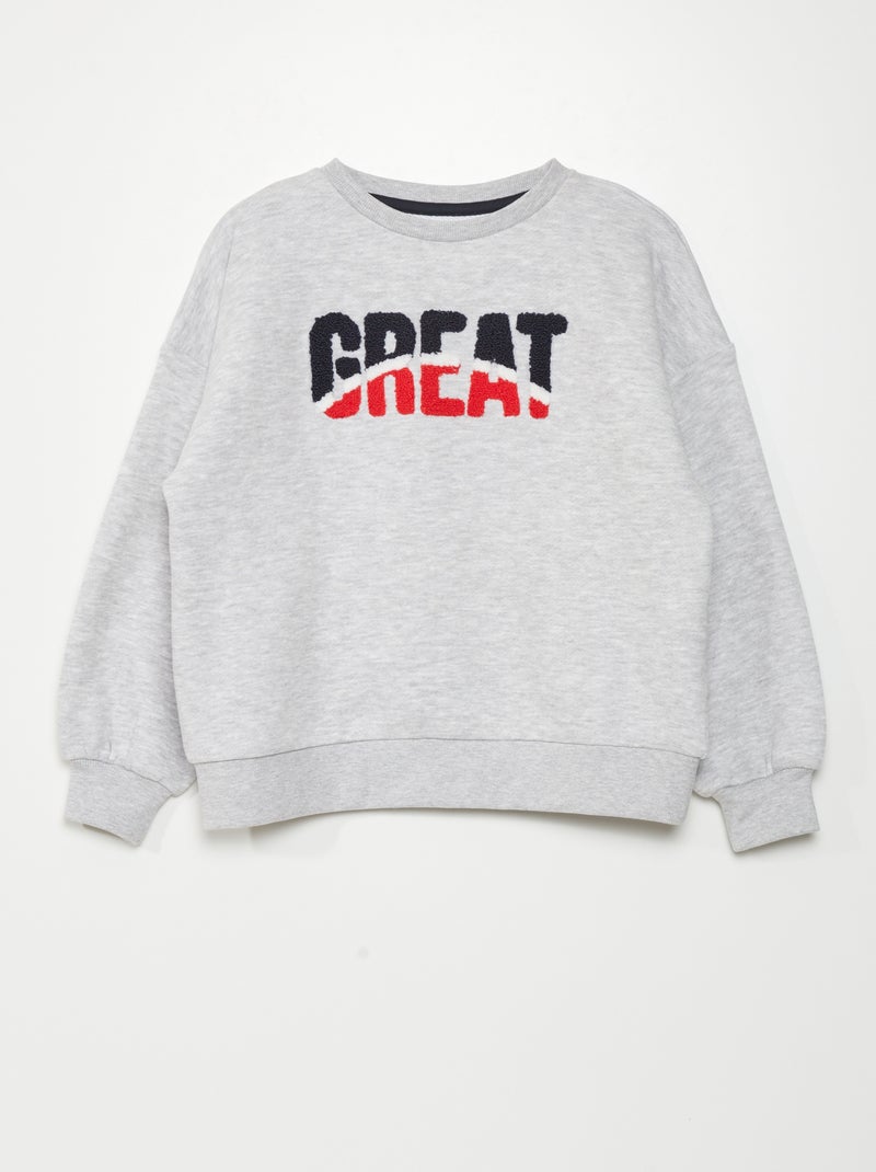 Sweat en molleton avec maille bouclette Gris - Kiabi