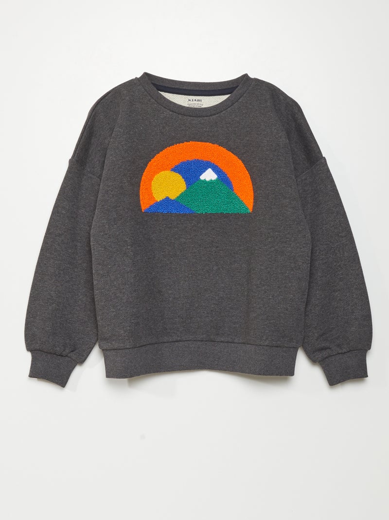 Sweat en molleton avec maille bouclette Gris foncé - Kiabi