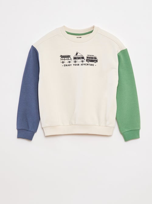 Sweat en molleton avec manches contrastées - Kiabi
