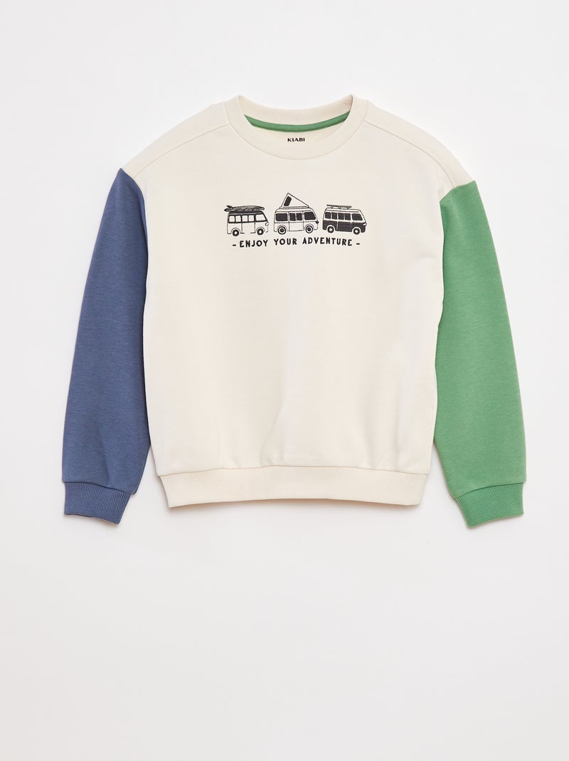 Sweat en molleton avec manches contrastées Beige - Kiabi