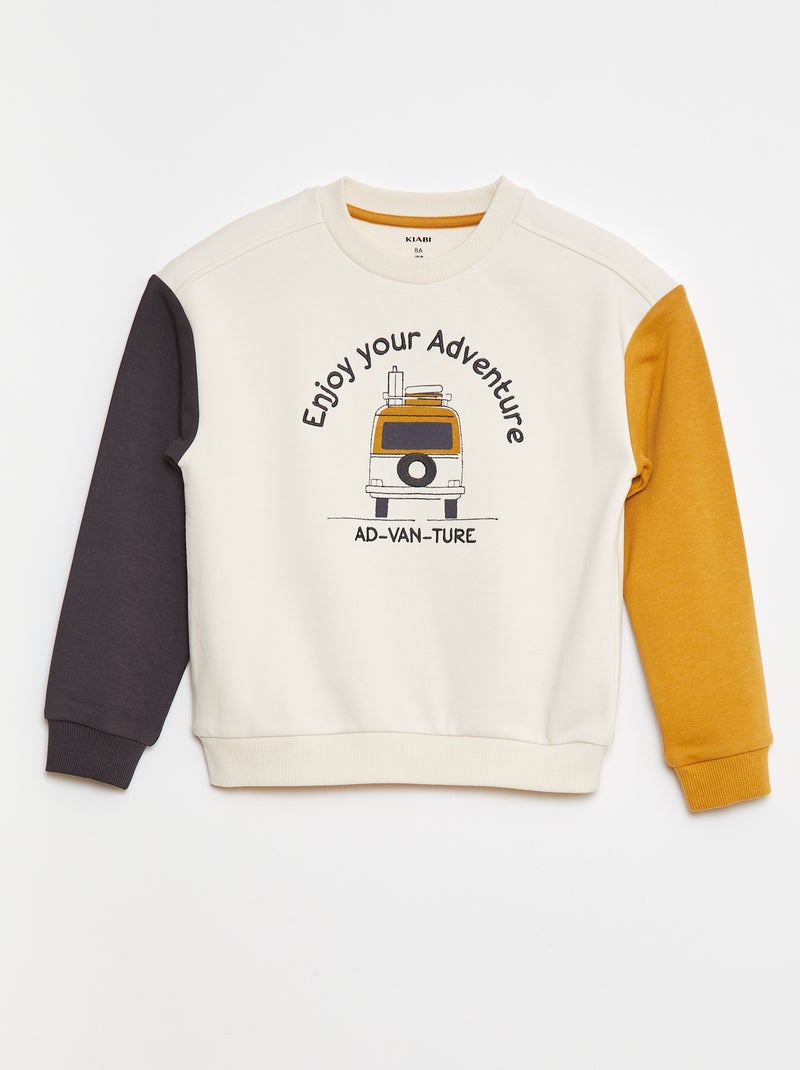 Sweat en molleton avec manches contrastées Bleu/jaune - Kiabi