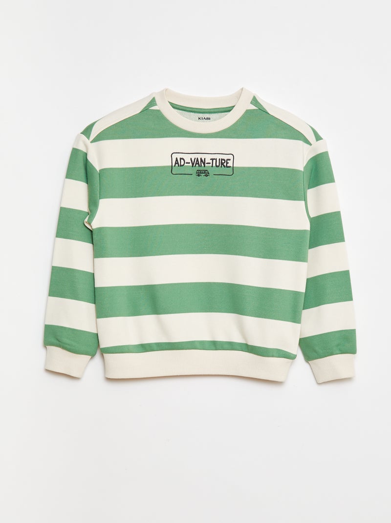 Sweat en molleton avec manches contrastées Vert rayé - Kiabi