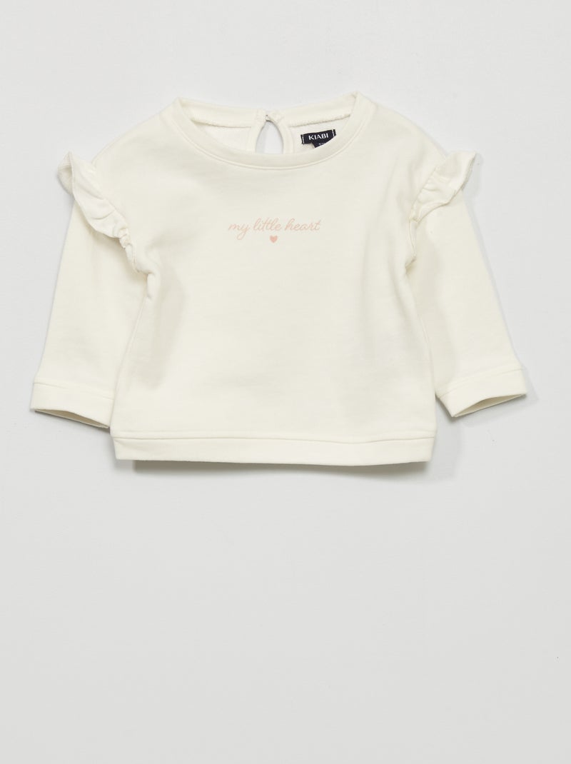 Sweat en molleton avec volants Blanc - Kiabi
