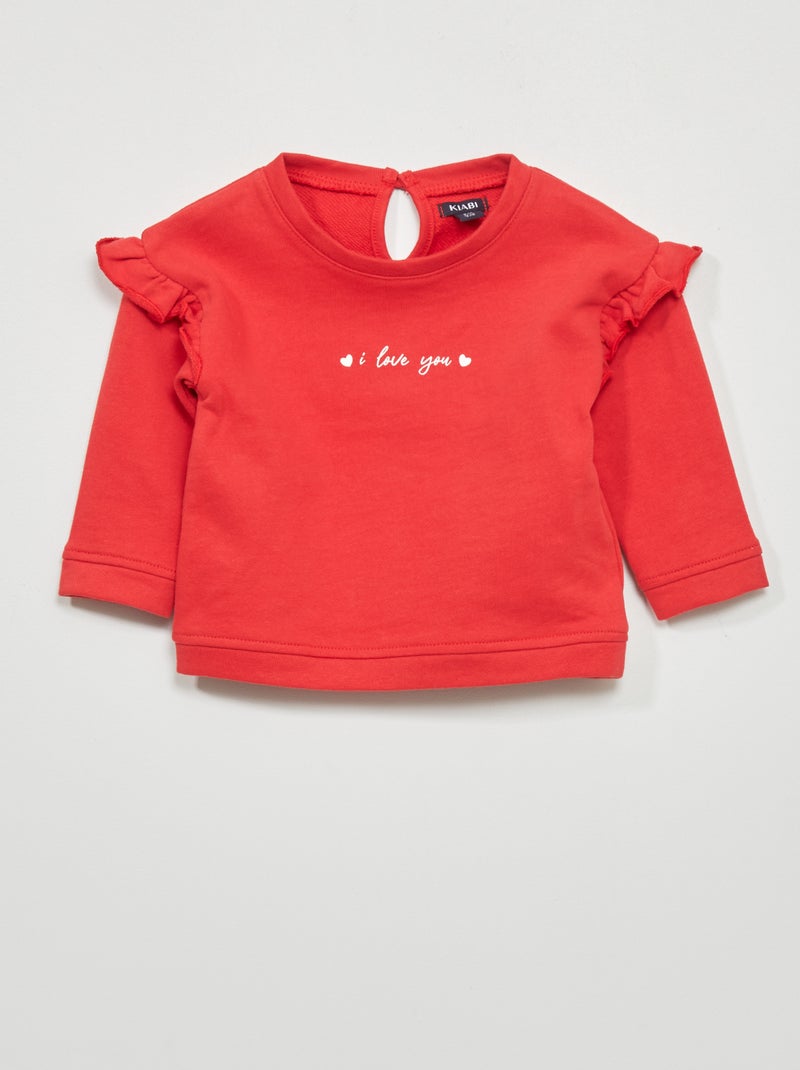 Sweat en molleton avec volants Rouge - Kiabi