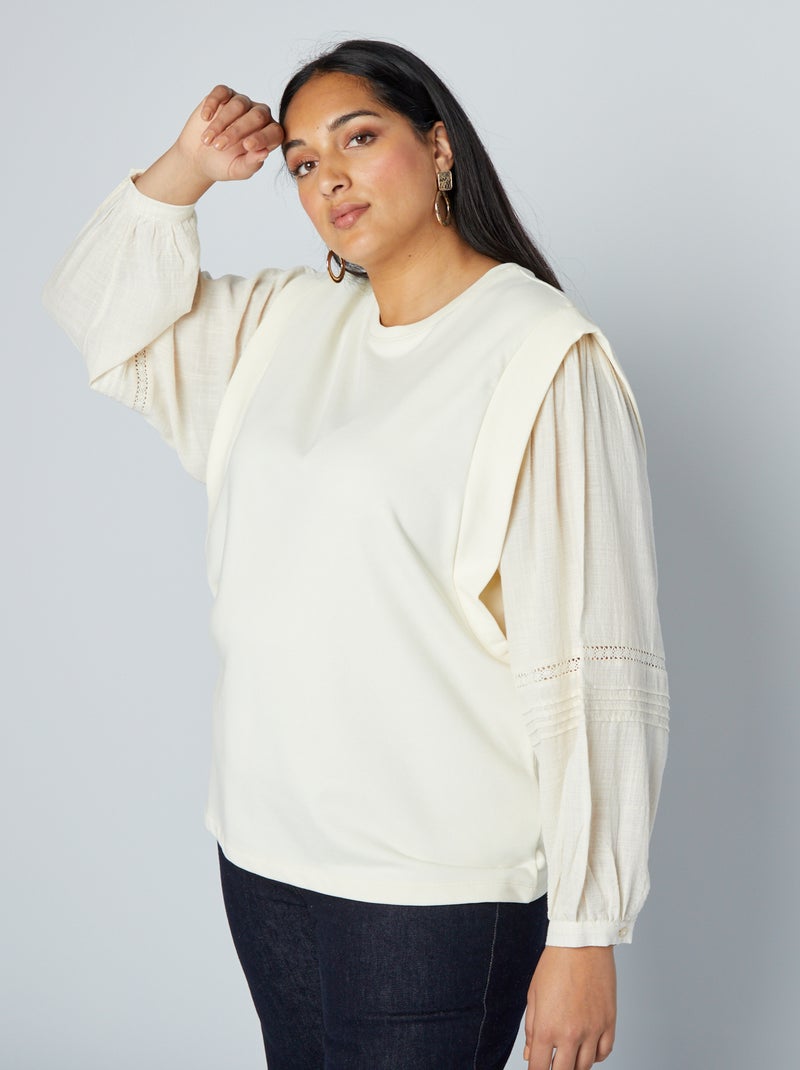Sweat en molleton bi-matière Beige - Kiabi