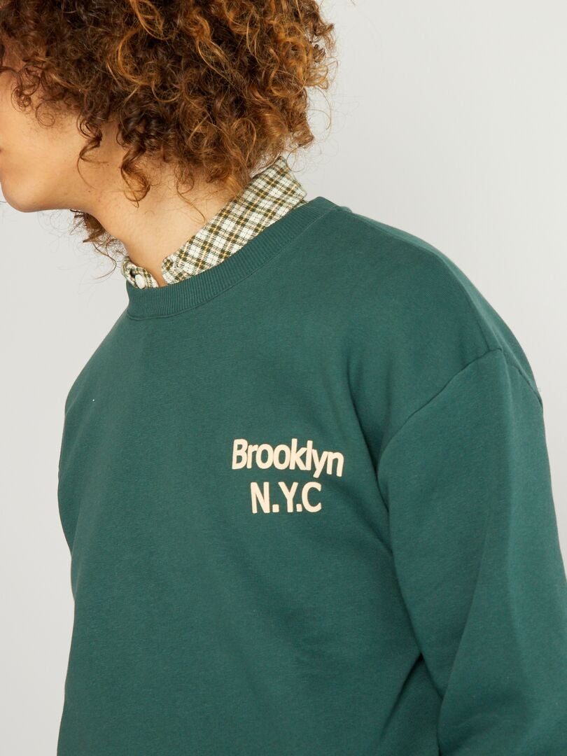 Sweat en molleton 'Brooklyn New York' Vert - Kiabi