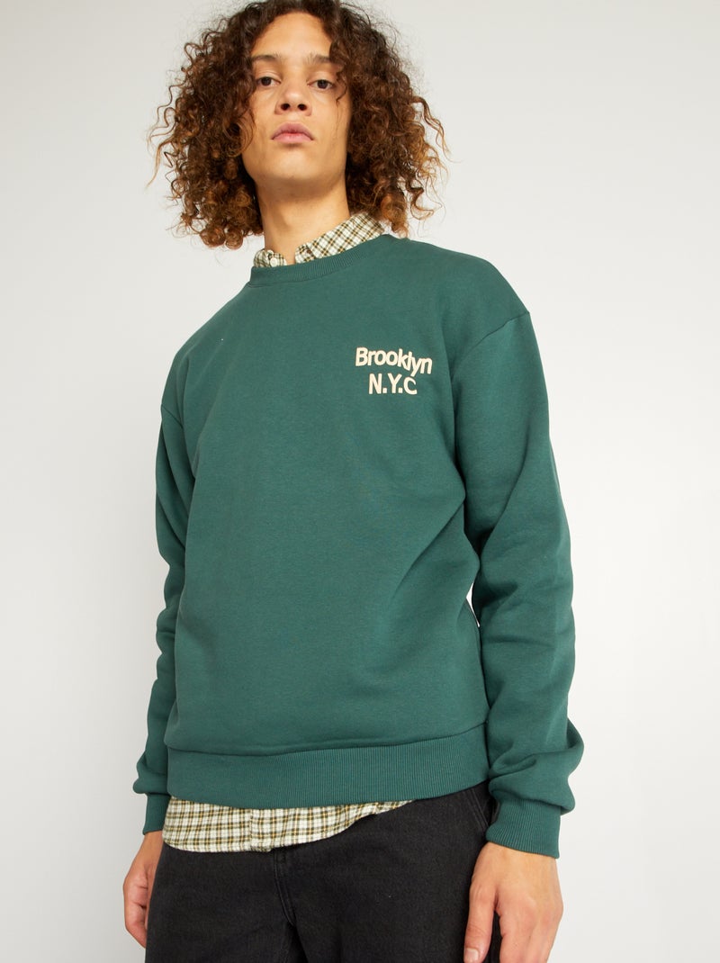 Sweat en molleton 'Brooklyn New York' Vert - Kiabi