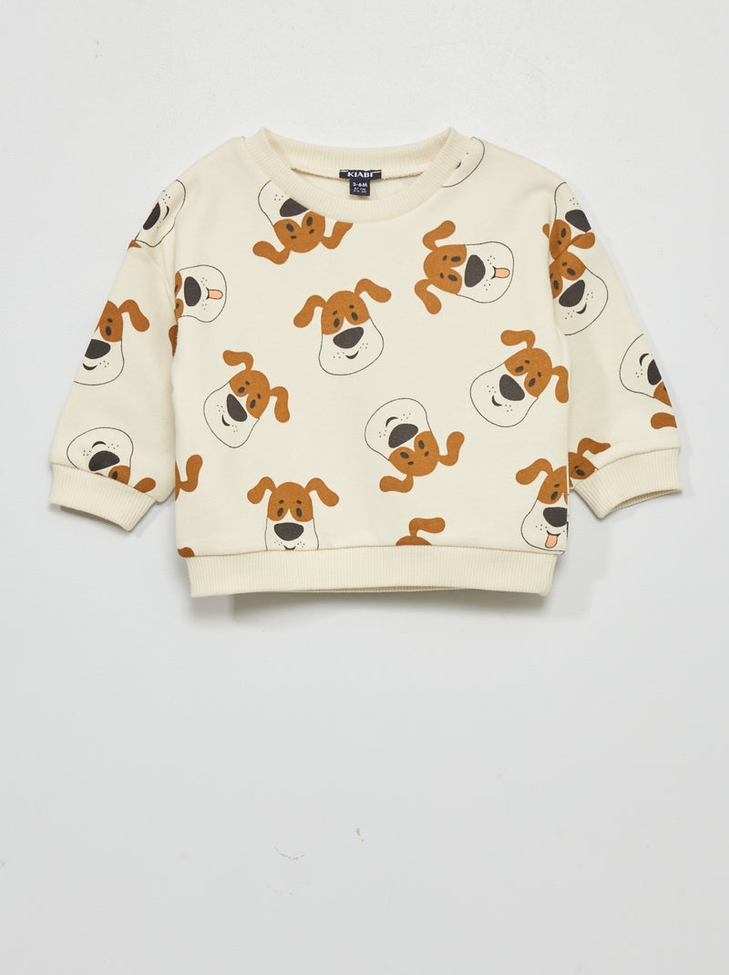 Sweat en molleton 'chiens' Beige - Kiabi