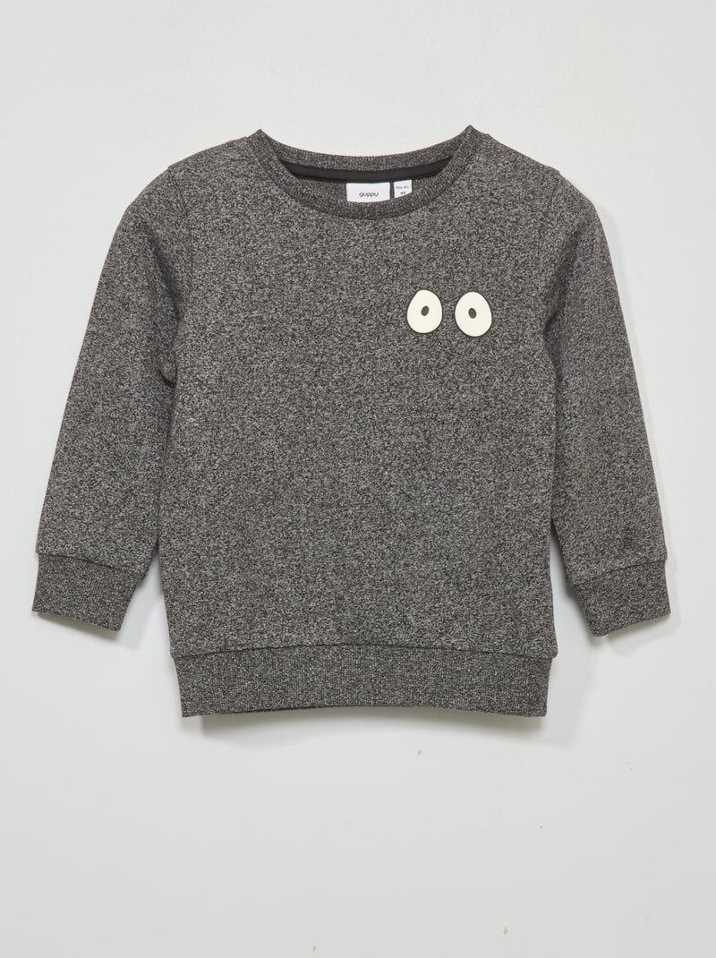 Sweat en molleton chiné 'yeux' GRIS1 - Kiabi