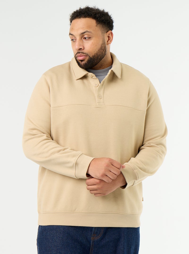 Sweat en molleton col polo Beige - Kiabi