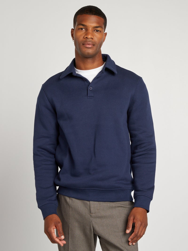 Sweat en molleton col polo Bleu marine - Kiabi