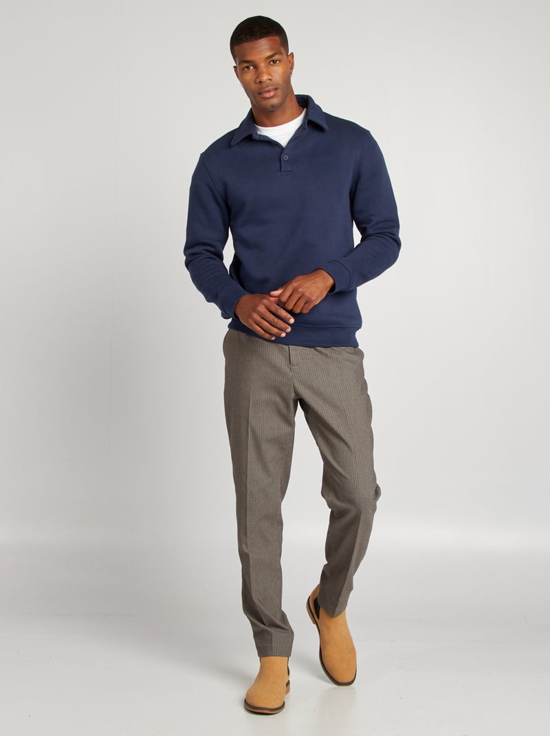 Sweat en molleton col polo Bleu marine - Kiabi
