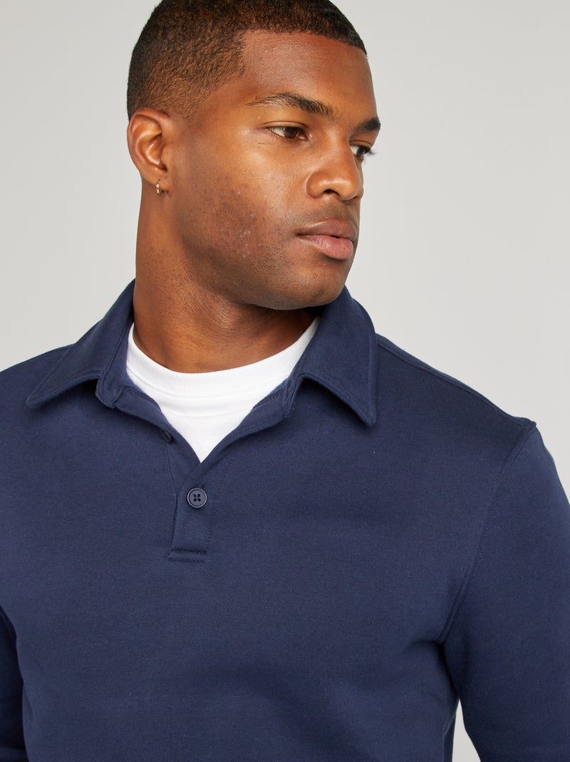 Sweat en molleton col polo Bleu marine - Kiabi