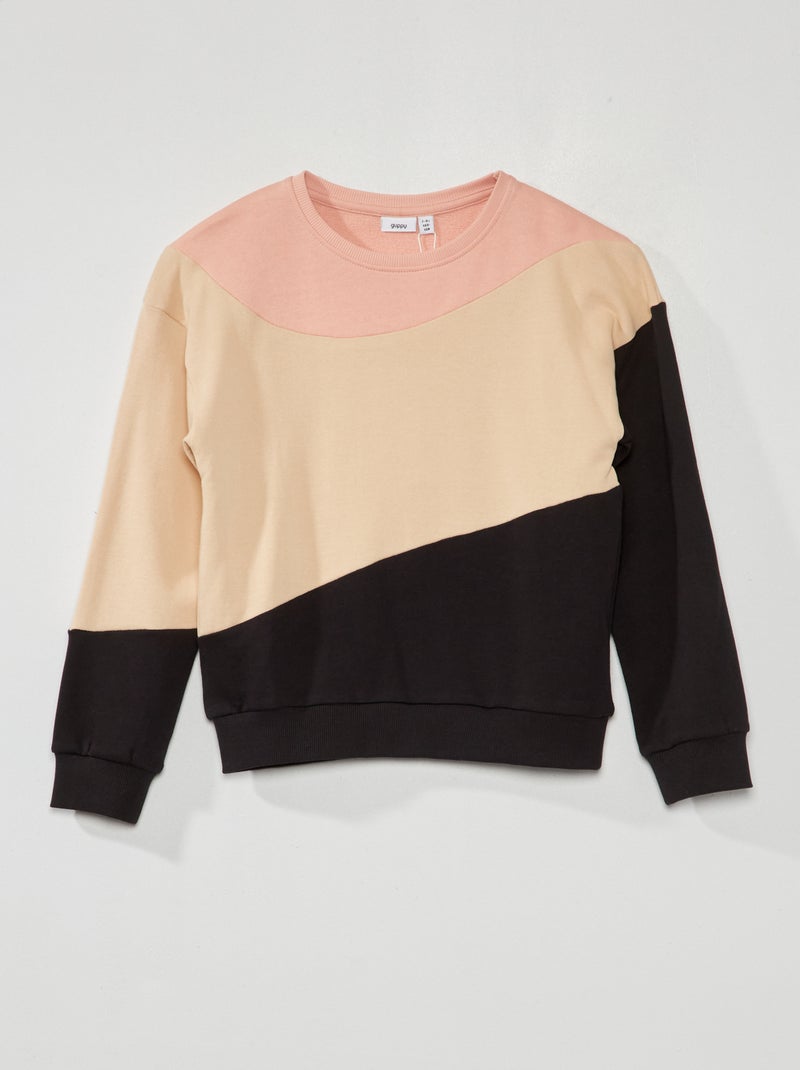 Sweat en molleton color-block rose/noir - Kiabi