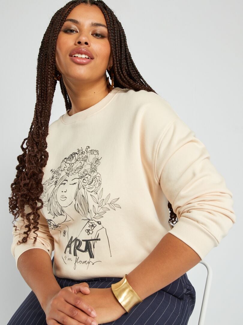 T-shirt Naf Naf Molleton écru Lamé Doré - Taille L, Occasion Très Bon état, Style Décontracté