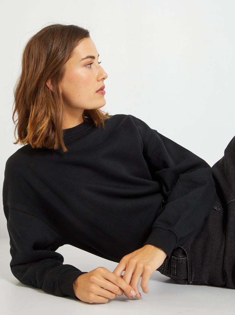 Sweat en molleton esprit campus noir - Kiabi