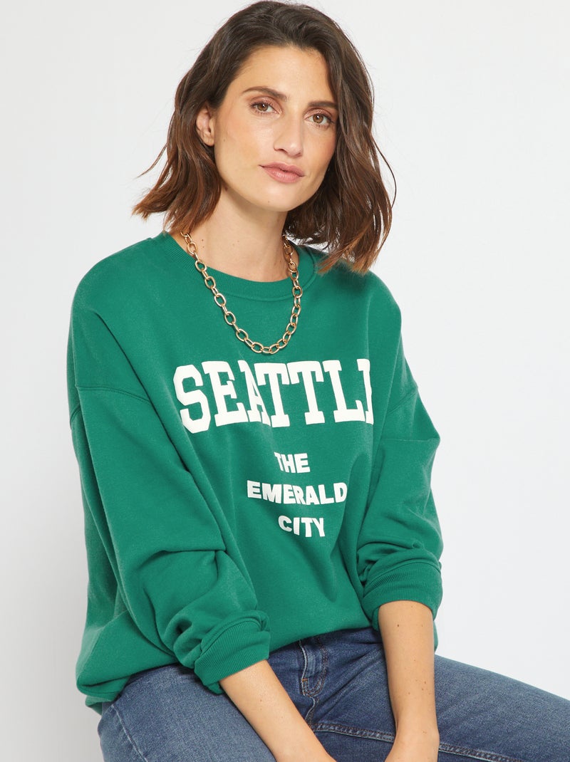 Sweat en molleton esprit campus Vert - Kiabi