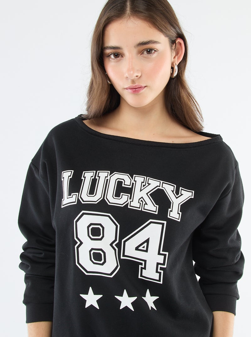 Sweat en molleton esprit sportif Noir - Kiabi