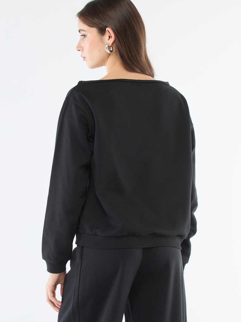 Sweat en molleton esprit sportif Noir - Kiabi