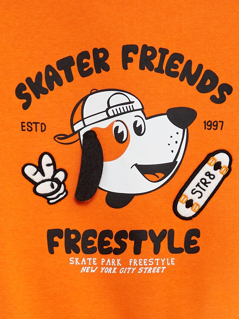 Sweat en molleton gratté imprimé Orange - Kiabi