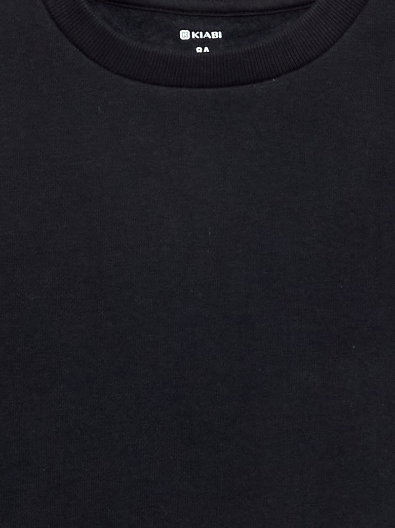 Sweat en molleton gratté uni Noir - Kiabi