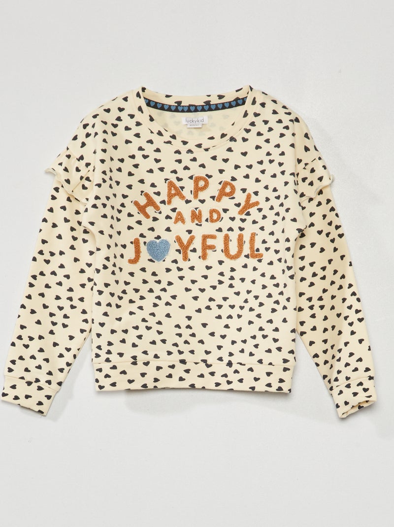 Sweat en molleton 'Happy and Joyfull' Ecru - Kiabi