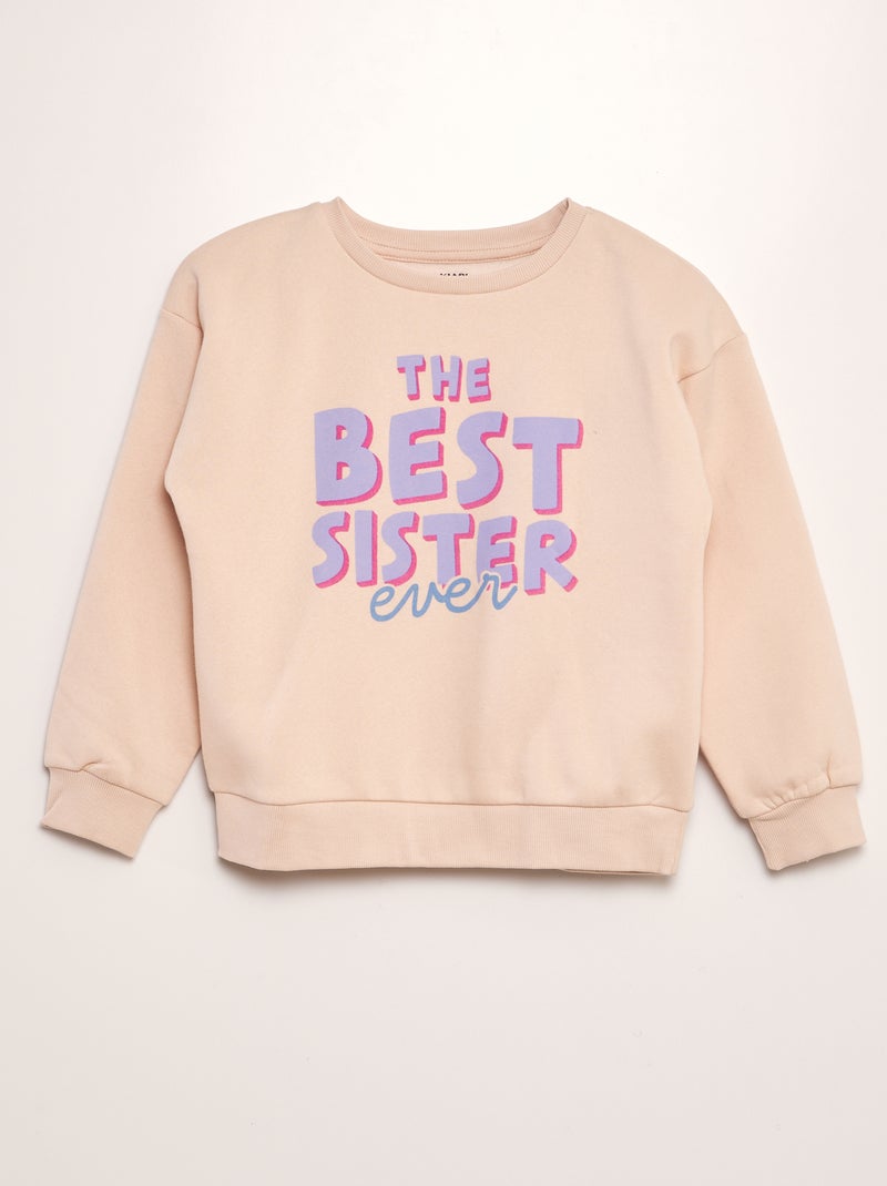 Sweat en molleton imprimé - Frère et sœur Rose pâle - Kiabi