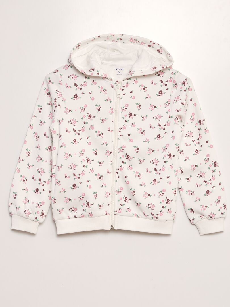 Sweat en molleton imprimé avec capuche Blanc 'fleurs' - Kiabi