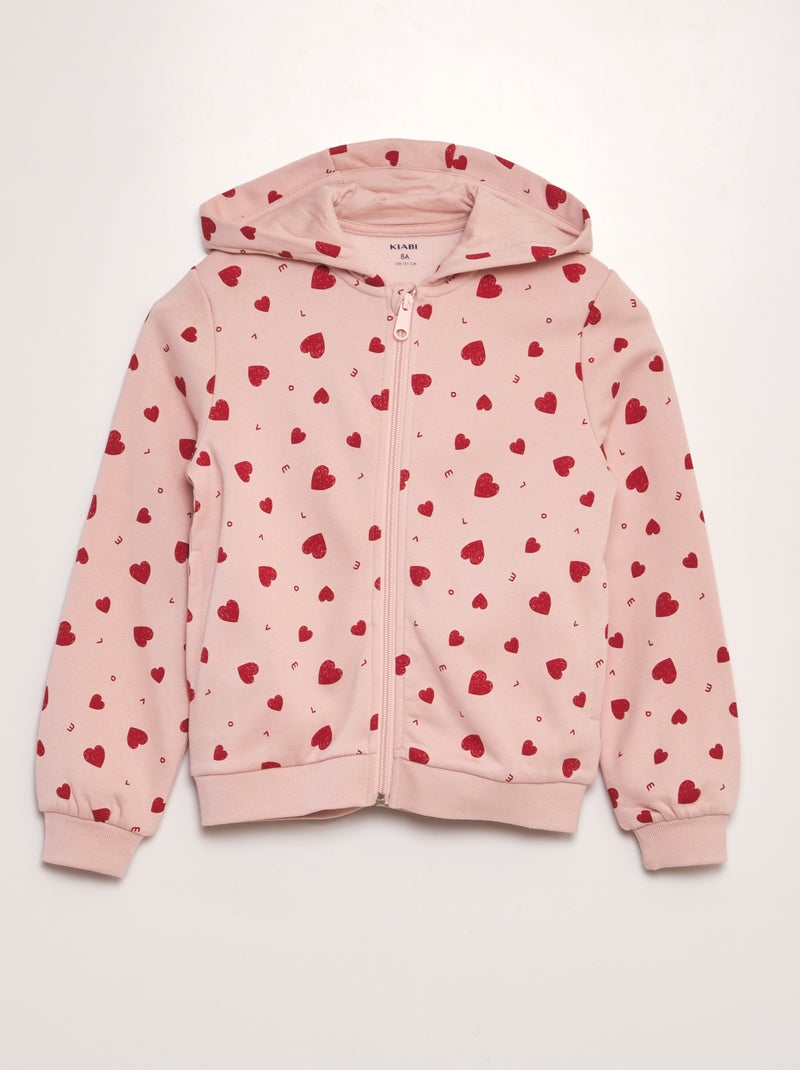 Sweat en molleton imprimé avec capuche Rose 'cœurs' - Kiabi