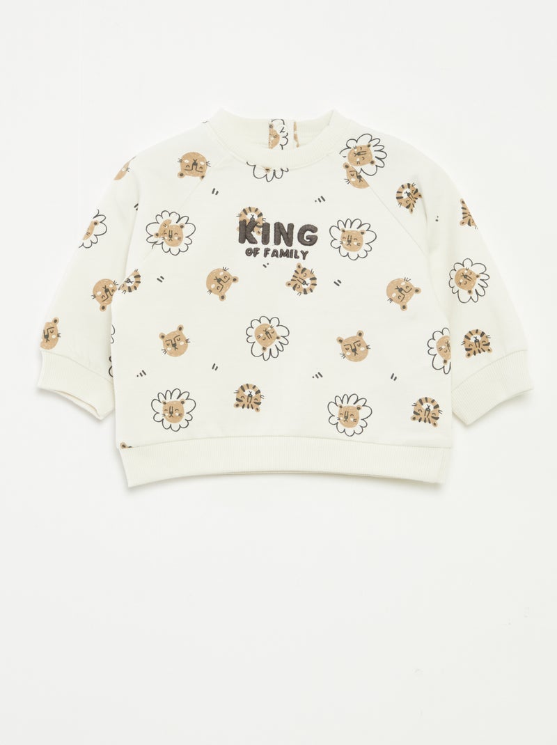 Sweat en molleton imprimé avec ouverture pressionnée Blanc - Kiabi