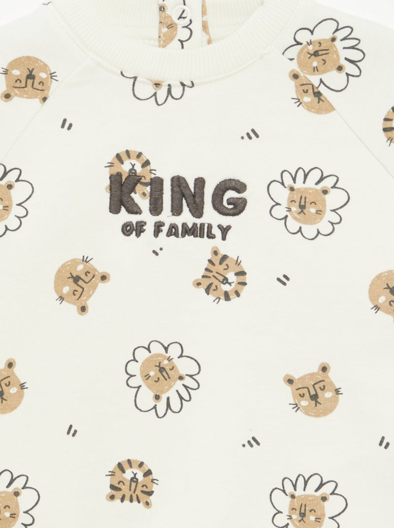 Sweat en molleton imprimé avec ouverture pressionnée Blanc - Kiabi