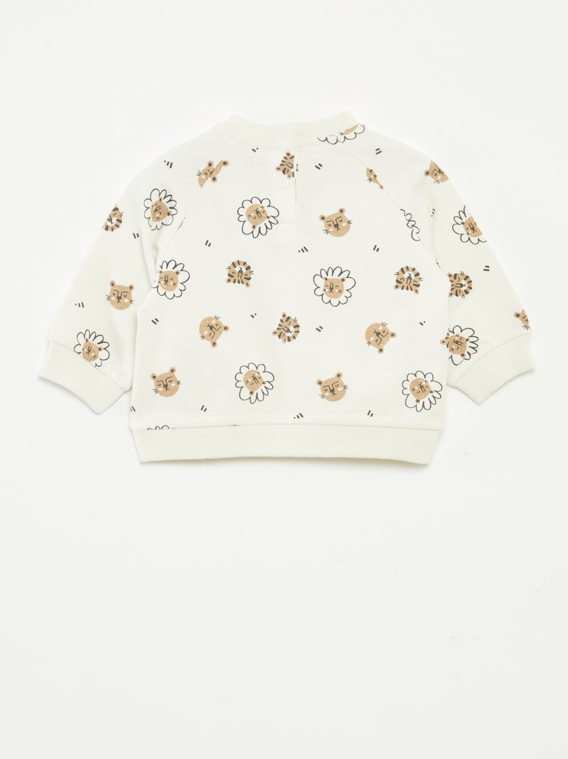 Sweat en molleton imprimé avec ouverture pressionnée Blanc - Kiabi