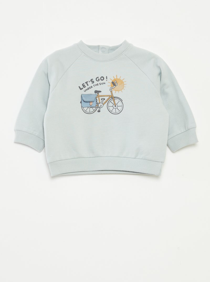 Sweat en molleton imprimé avec ouverture pressionnée Bleu - Kiabi
