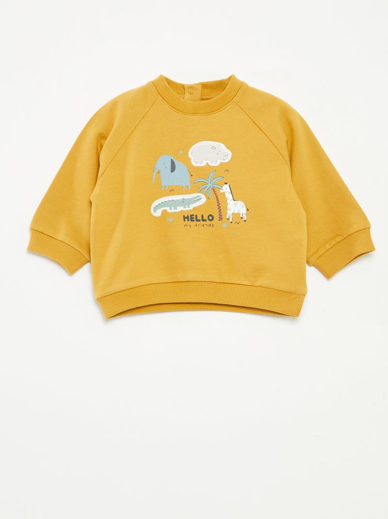 Sweat en molleton imprimé avec ouverture pressionnée Jaune - Kiabi