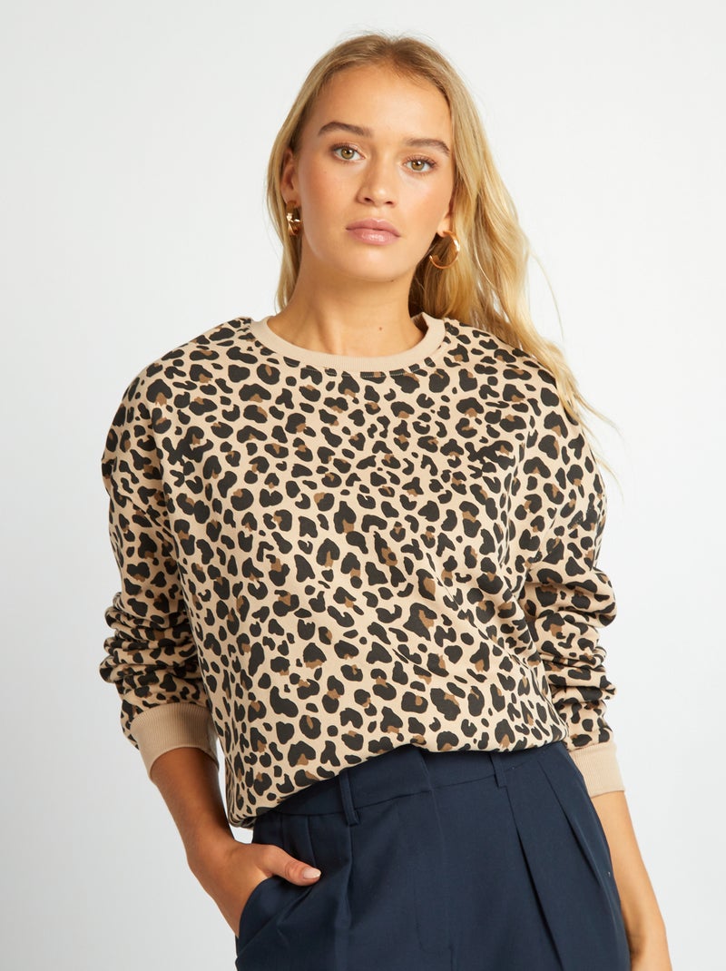 Sweat en molleton imprimé Beige - Kiabi